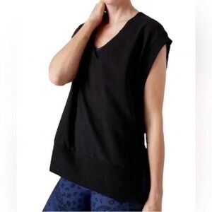 Athleta Retroterry V-Neck Sweatshirt Tee Sleeveless Black NWT Size XS Athletic